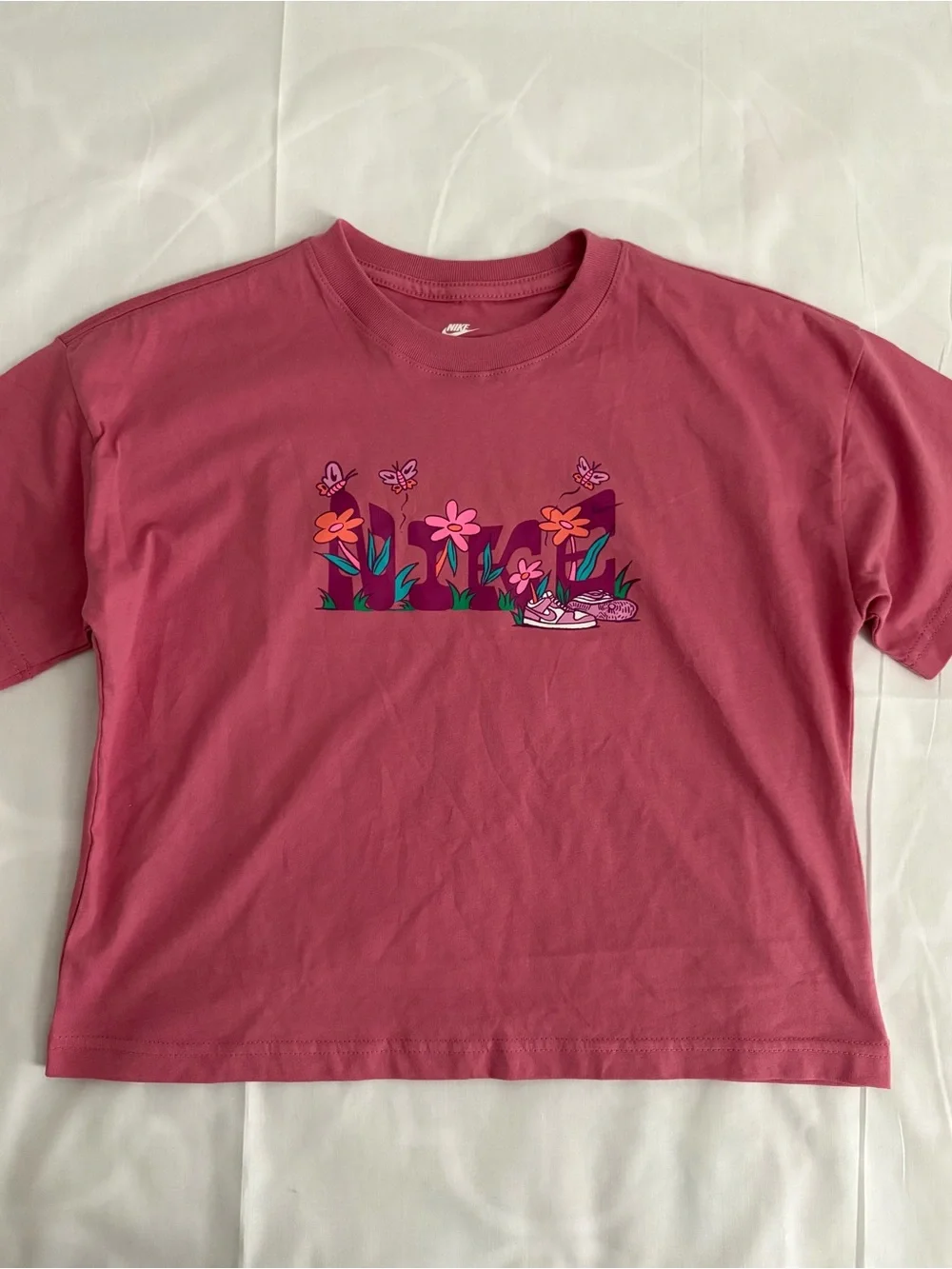 Nike Girls Rose Pink Floral Logo Tee